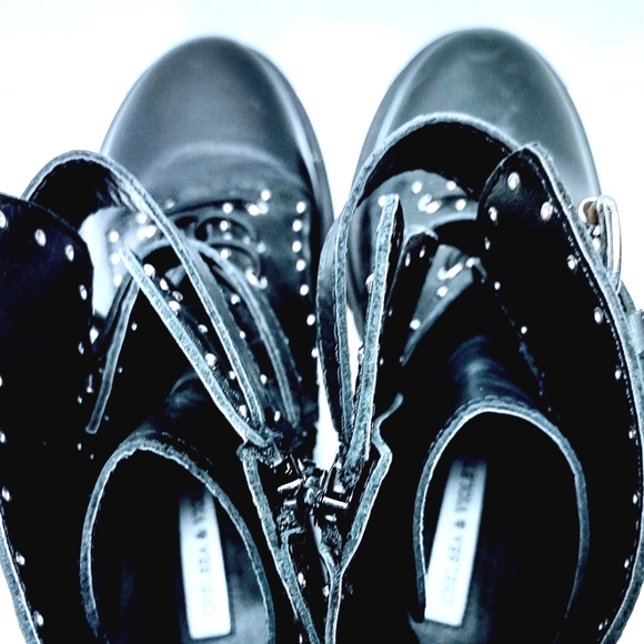 Y2K Chelsea & Violet Rhea Studded Leather Buckle  Sz 7M Women's Combat Boots - Picture 7 of 14